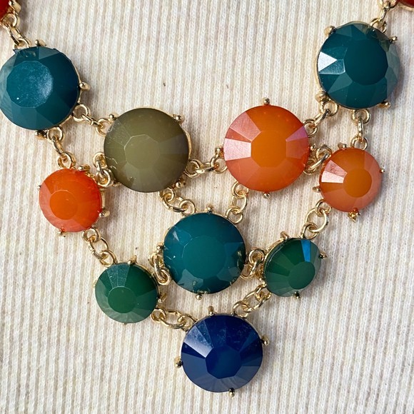 Choker Bib Necklace Multicolor Faceted Acrylic Stones - Picture 2 of 7